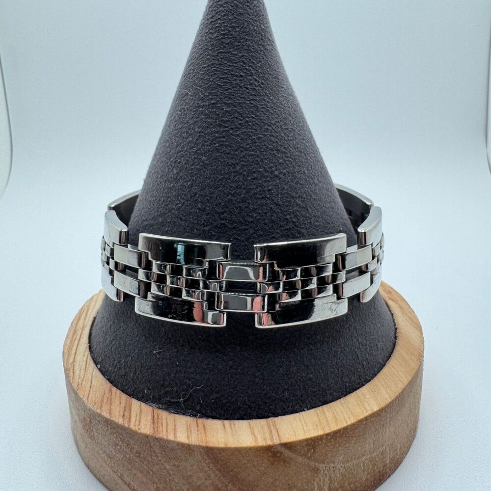 Stainless Steel Woven Link Bracelet Mens Silver Tone